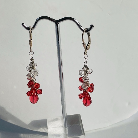 925 SS Crystal Earrings . Padparadscha and Clear. - Picture 4 of 4